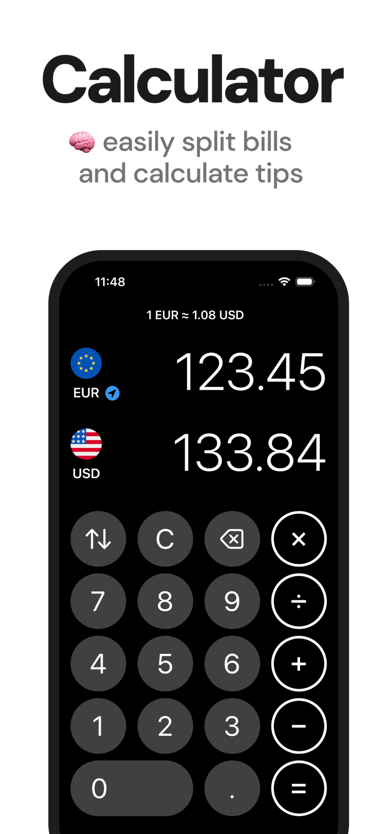 Currency converter calculator for iPhone, iOS, & Android