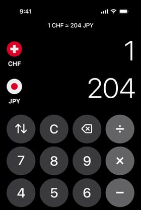 Currency converter with a built-in calculator to add and split expenses