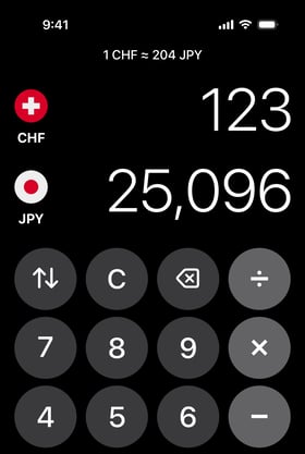 Currency converter with a built-in calculator to add and split expenses
