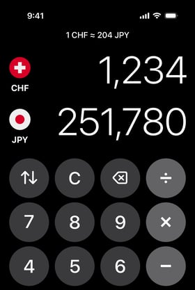 Currency converter with a built-in calculator to add and split expenses