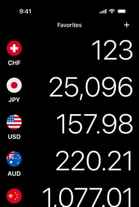 Favorite currencies converting simultaneously as you type an amount