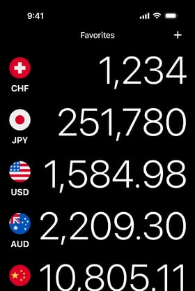Favorite currencies converting simultaneously as you type an amount